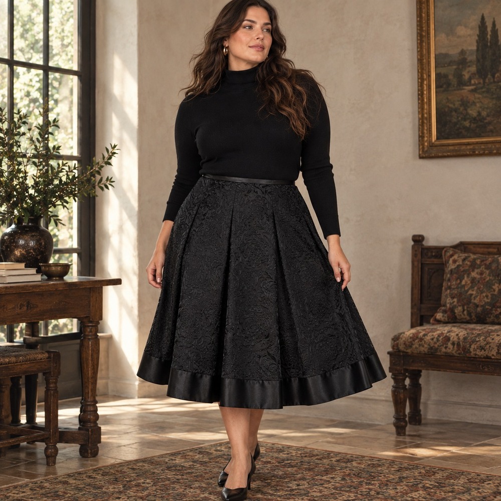 New Silk Blend Velvet Burnout Midi Skirt 16 Black Floral Quiet Luxury Old Money